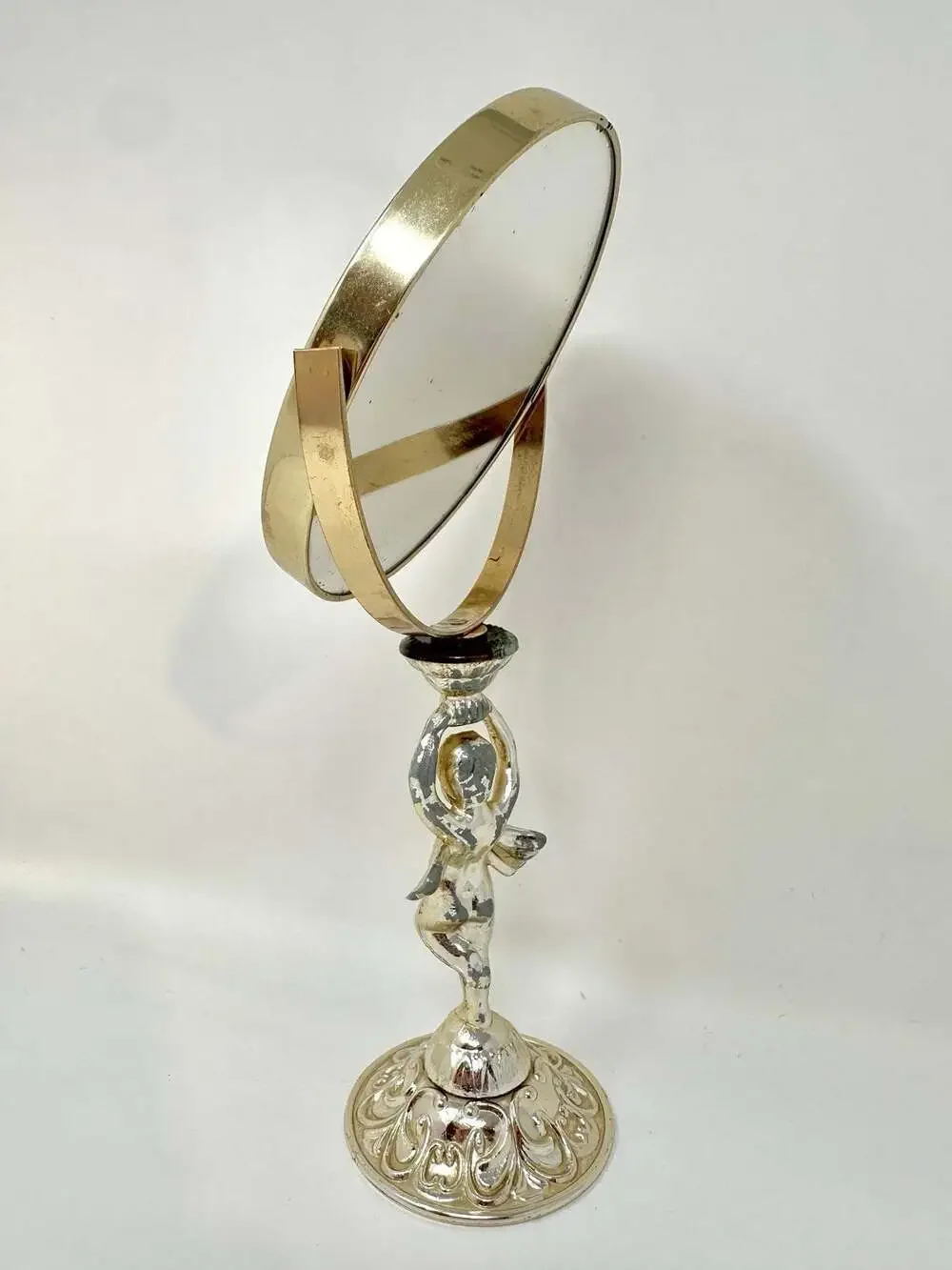 Vintage Italian Cherub Swivel Vanity Mirror MCM Hollywood Regency Aesthetic